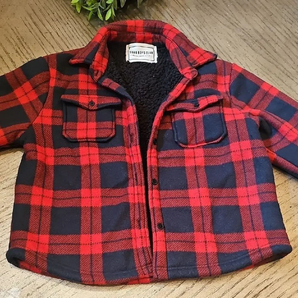Red and Black Plaid Fleece Jacket Size 8/10